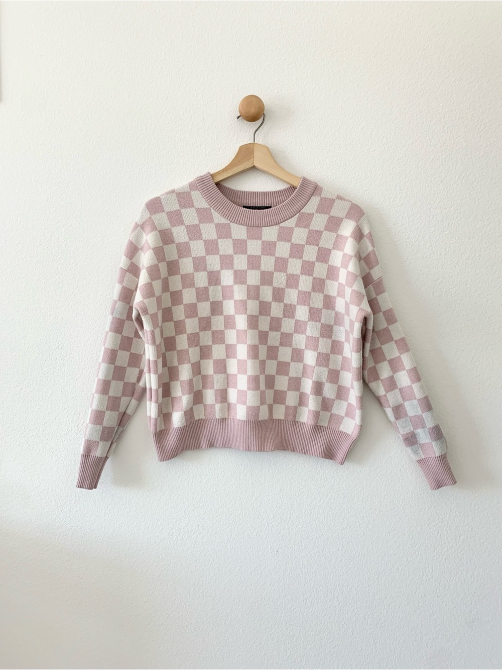 ❤️ 3/30 Tahari Checkered  Pink White Crewneck Long Sleeves Sweater Small SP